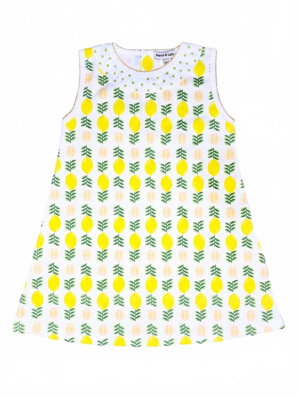 NEW LITTLE THREADS girl's lemonade stand pima print a line dress in white/yellow
